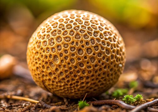 Common Earthball Mushroom Portrait Photography - Detailed Close-up of Pigskin Poison Puffball Fungus