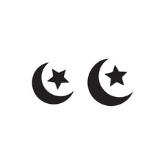 Simple Black and White Crescent Moon and Star Symbol.A clean, vector graphic design of two crescent moons with stars, suitable for religious or cultural themes.