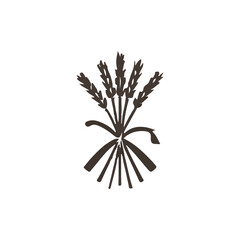 Simple Silhouette of Wheat Ears Represents Abundance.A stylized, dark silhouette of a wheat sheaf against a white background.