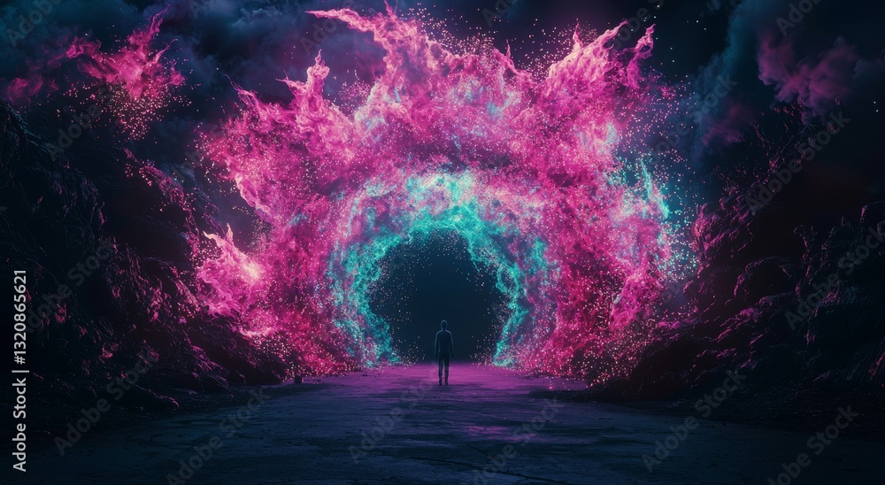 Poster the scene depicts a dark background with a light element at its center, surrounded by fiery meteorit