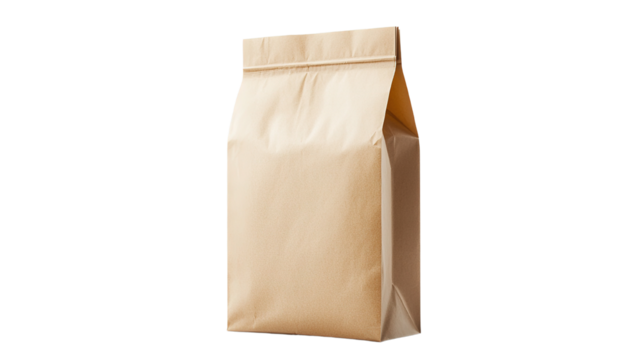 A single brown paper bag isolated on a transparent background, showcasing its natural texture and simple design.