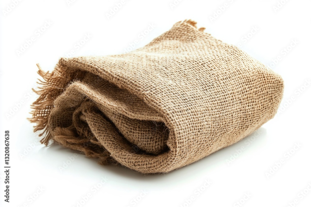 Poster a close-up view of a textured burlock cloth on a white background