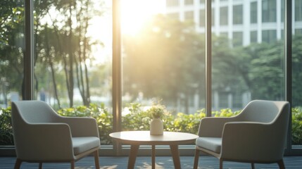Modern Lounge Chairs by Sunlit Window Peaceful Office or Waiting Room Interior