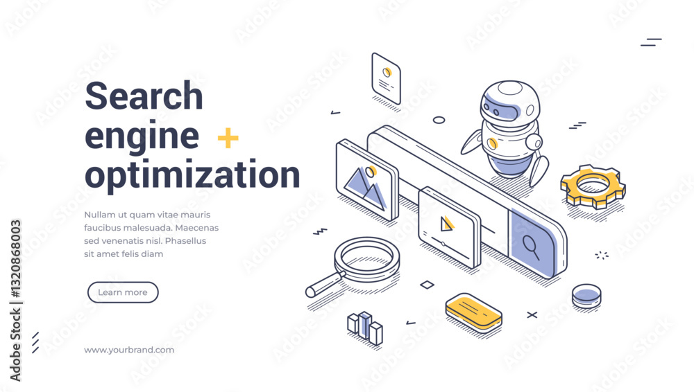 Poster visually appealing web banner template focusing on search engine optimization. it features elements 