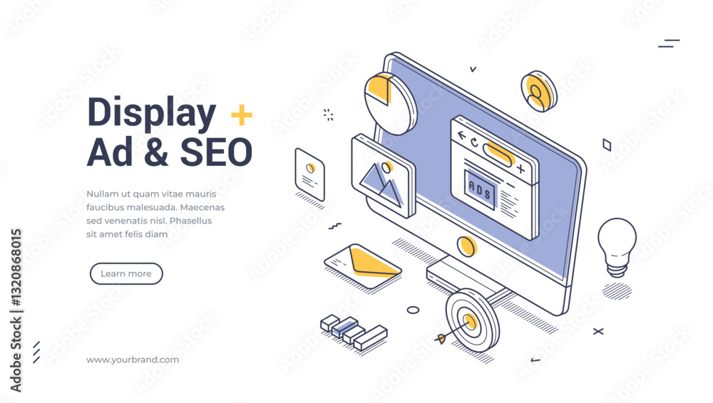 Poster creative web banner template designed for display ads and seo. it showcases an isometric view with v