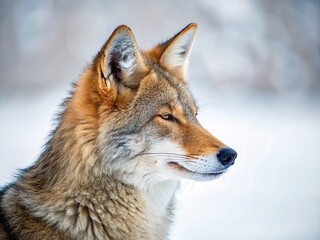 Obraz premium Coyote Winter Profile, Eyes Closed, Low Light Photography
