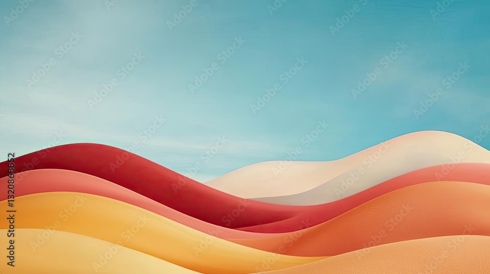 Poster Abstract landscape background idea. Vibrant undulating hills showcasing a palette of warm and cool colors under a serene sky.