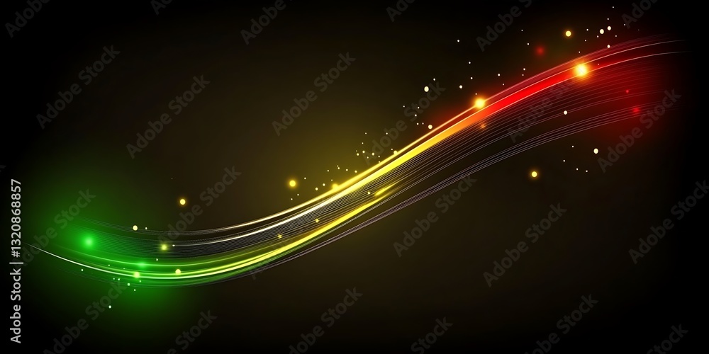 Poster vibrant illuminated abstract gradient flow with sparkles on dark canvas