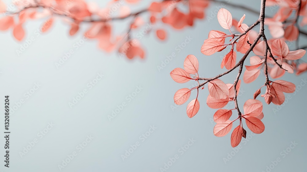 Poster abstract landscape background idea. delicate pink leaves against a soft blue background, creating a 