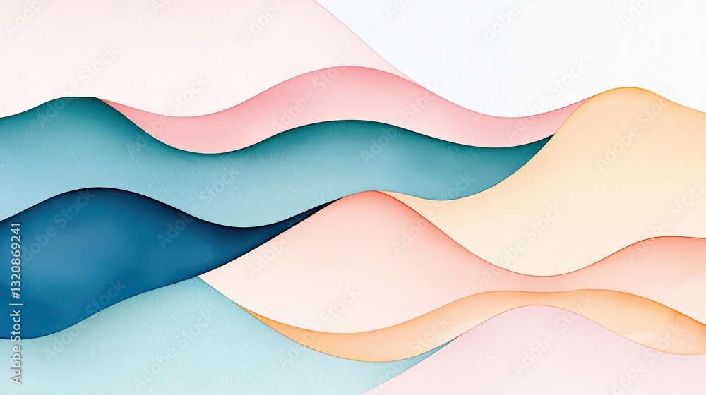 Poster Digital watercolor painting abstract background idea. Colorful abstract waves creating a visually appealing design element for various applications.