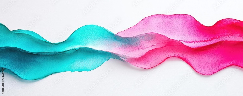 Poster digital watercolor painting abstract background idea. colorful waves of fabric in pink and teal flow