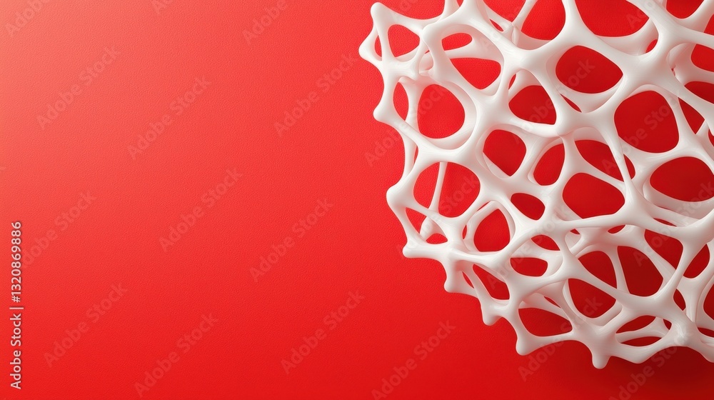 Poster material science biomaterials concept. abstract white structure on a vibrant red background.
