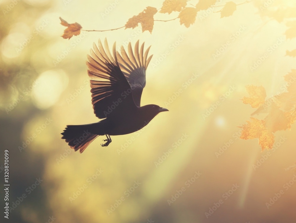 Poster A bird soars through the sky with a tree visible in the background