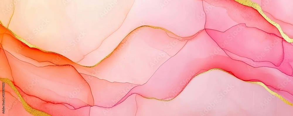 Poster Minimalist graphic design abstract background concept. Beautiful abstract background with flowing layers in soft pink and gold tones.
