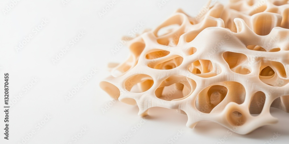 Poster material science biomaterials concept. natural coral texture with intricate holes and patterns on a 