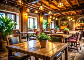 Cozy Brown Wooden Cafe Interior - Stock Photo