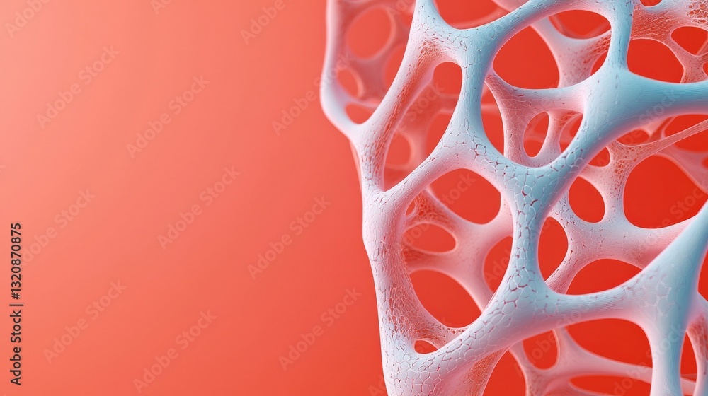 Poster material science biomaterials concept. abstract texture with white bubbles on a red background.