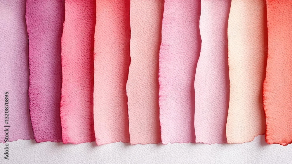 Poster Minimalist graphic design abstract background concept. A colorful array of watercolor paint swatches in shades of pink and red.