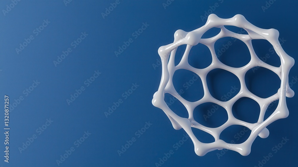 Poster material science biomaterials concept. 3d molecular structure on a blue background, showcasing scien