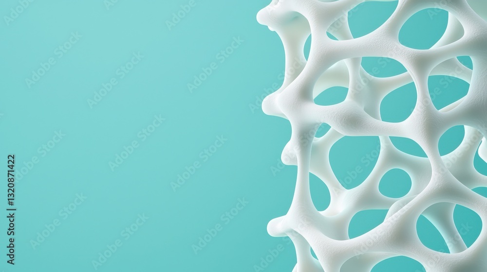 Poster material science biomaterials concept. abstract white structure on a soft turquoise background.