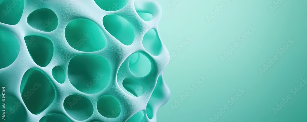 Poster material science biomaterials concept. abstract textured surface with bubbles in shades of turquoise
