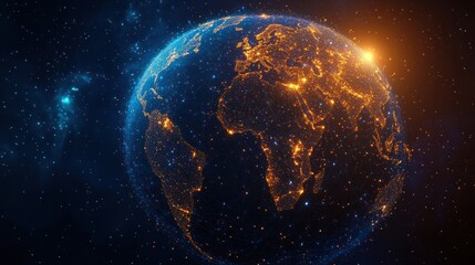 Glowing Earth at Night from Space with Nebula Background for Digital Art