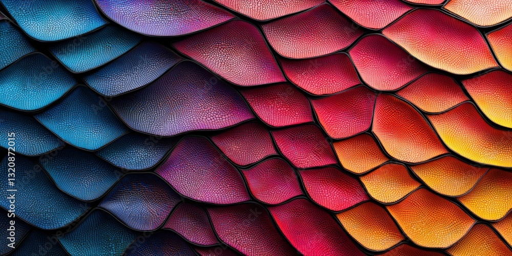 Poster material science biomaterials concept. colorful scales with a gradient of vibrant hues and textured 