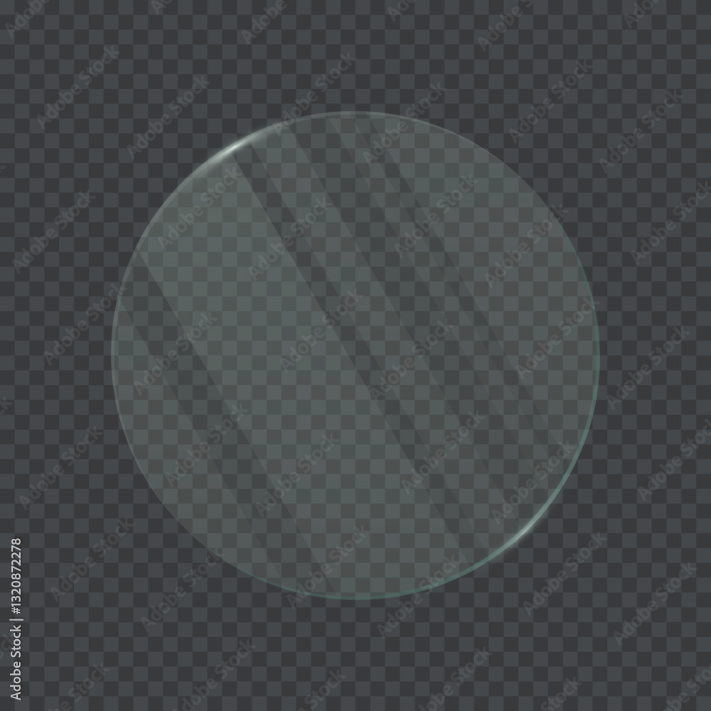 Poster transparent glass circular frame. 3d plastic blank screen with circle shape isolated on on transpare