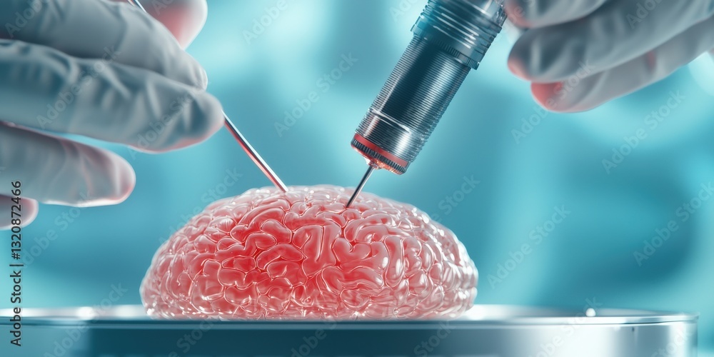 Aufkleber material science biomaterials concept. hands conducting research on a synthetic brain model with too