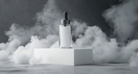 E-Liquid Bottle Mock-up with Smoke Effect in White Blank Cardboard Box