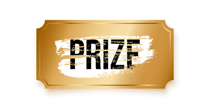 Golden scratch-off ticket with grunge brush stroke opening the word prize. Gold winner scratching card. Winning lottery coupon isolated on transparent background. Realistic vector illustration.