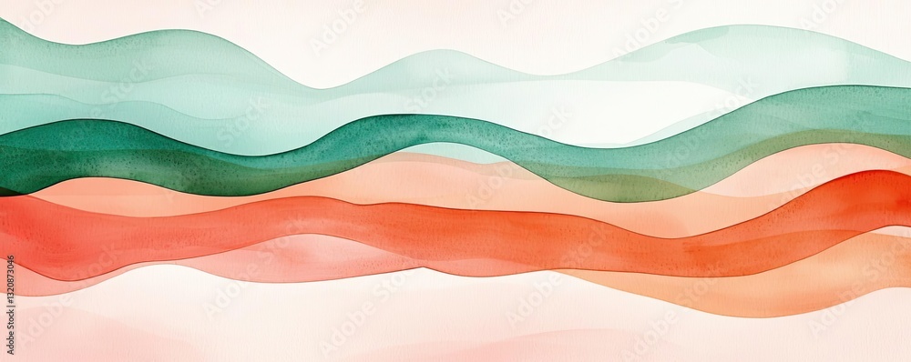 Poster Digital watercolor painting abstract background idea. Abstract waves of soft colors flowing together in a serene and calming composition.