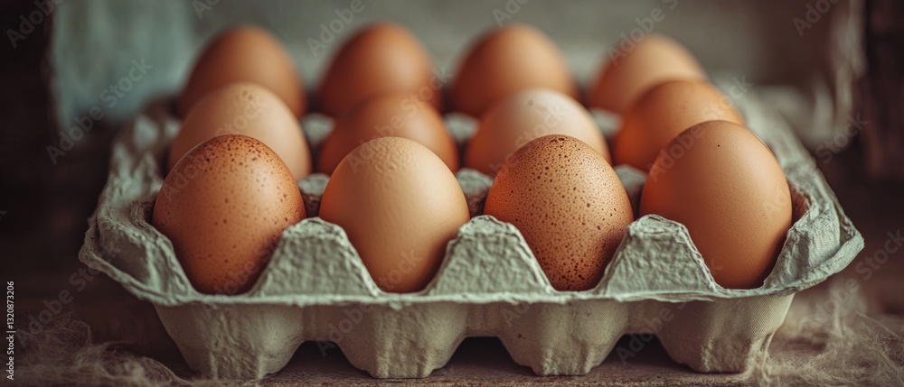 Poster a carton filled with eggs placed on a table