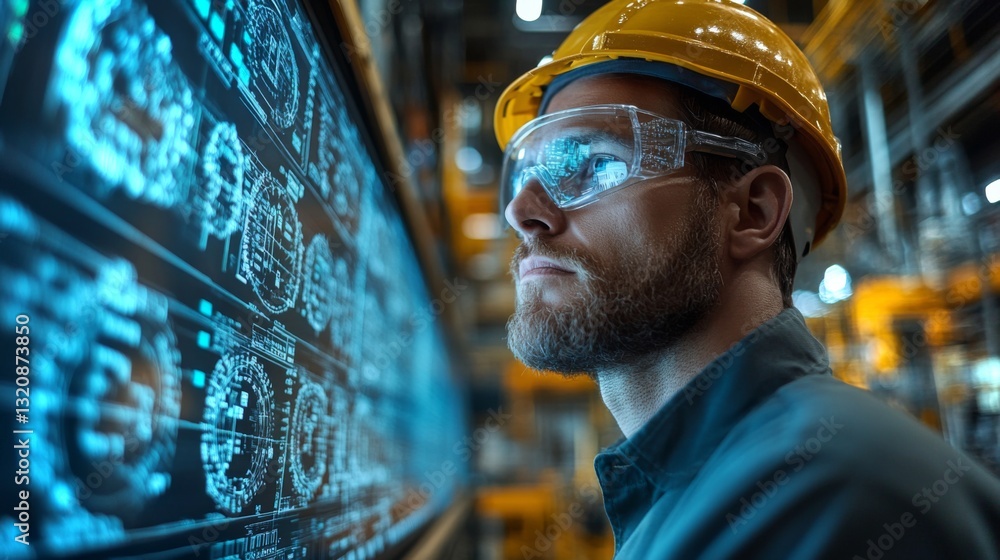Aufkleber An engineer in safety gear observes real-time data and automated processes on a display board in a cutting-edge petrochemical refinery. The facility emphasizes efficiency and precision.