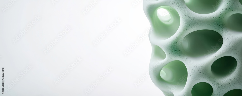 Aufkleber material science biomaterials concept. abstract green structure with holes on a light background.