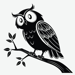 Owl with glowing eyes silhouette design vector art and illustration