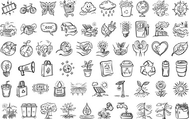 Hand-Drawn Eco-Friendly and Sustainability Doodle Set