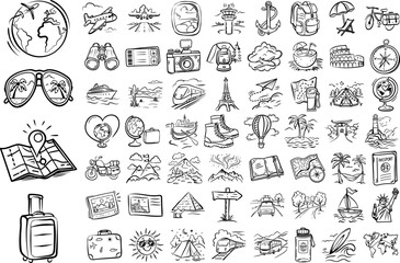 Hand-Drawn Travel and Adventure Doodle Set
