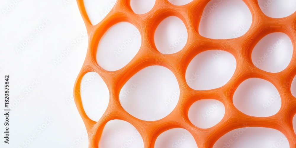 Poster material science biomaterials concept. abstract orange structure with circular holes against a white