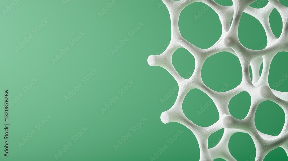 Poster material science biomaterials concept. abstract structure with white cells against a green backgroun