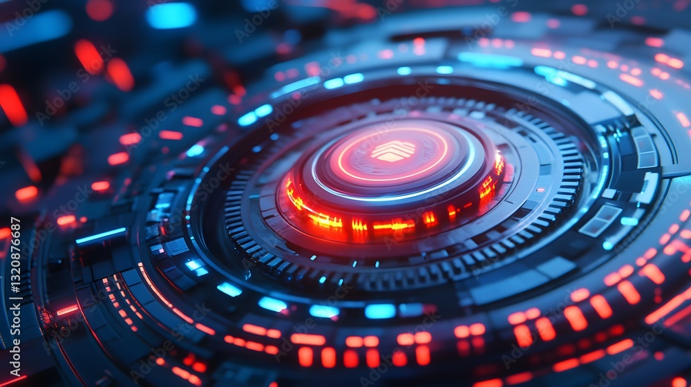 Poster futuristic abstract technology background with glowing circular patterns and vibrant neon lights