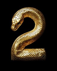 Fototapeta premium Gold Snake Skin. Number 2 made of Natural Texture, Isolated on Black Background