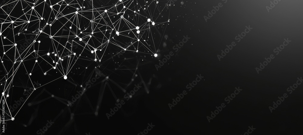 Poster a 3d rendering of a futuristic abstract mesh, characterized by a wavy design composed of linked dots