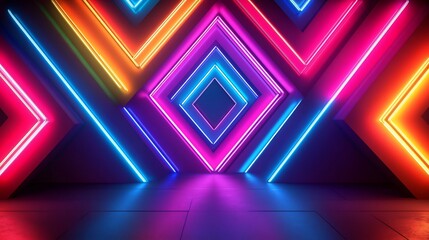 Fototapeta premium Vibrant neon diamonds glow brightly illuminating a dark room. AI Generated