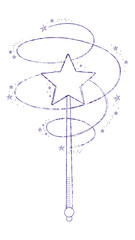 Magic wand doodle. Fairytale element in sketch style. Hand drawn vector illustration isolated on white background