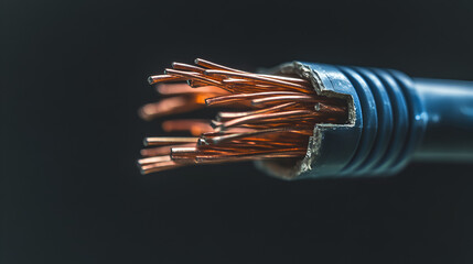 Close-up of tangled wires with copper strands exposed, showing damage and decay.