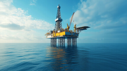 Offshore jack up drilling rig extracting oil from the sea or ocean 