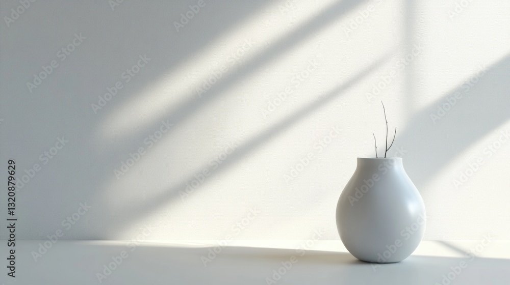Poster a simple still life composition featuring a white vase placed on a white table