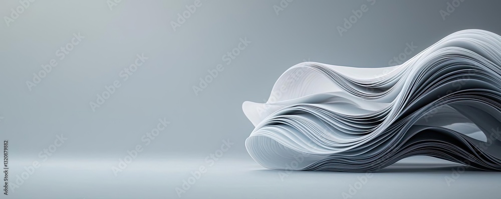 Poster Minimalist graphic design abstract background concept. Abstract representation of paper waves in soft light against a minimalist background.