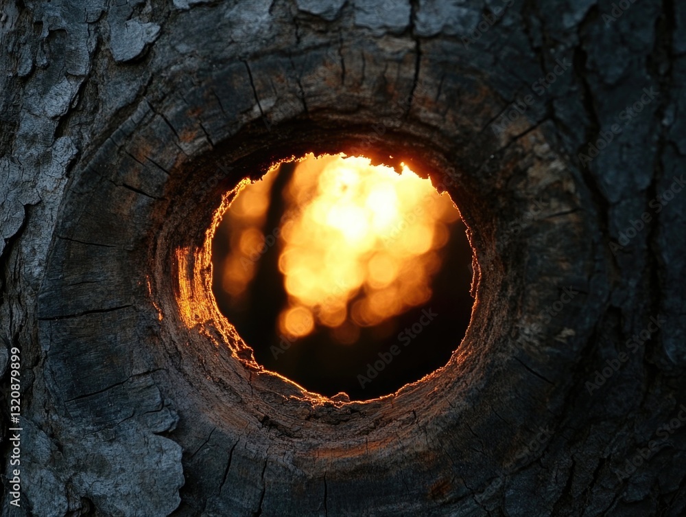 Aufkleber A tree trunk with a natural hole, suitable for use as a scenic element or decorative feature